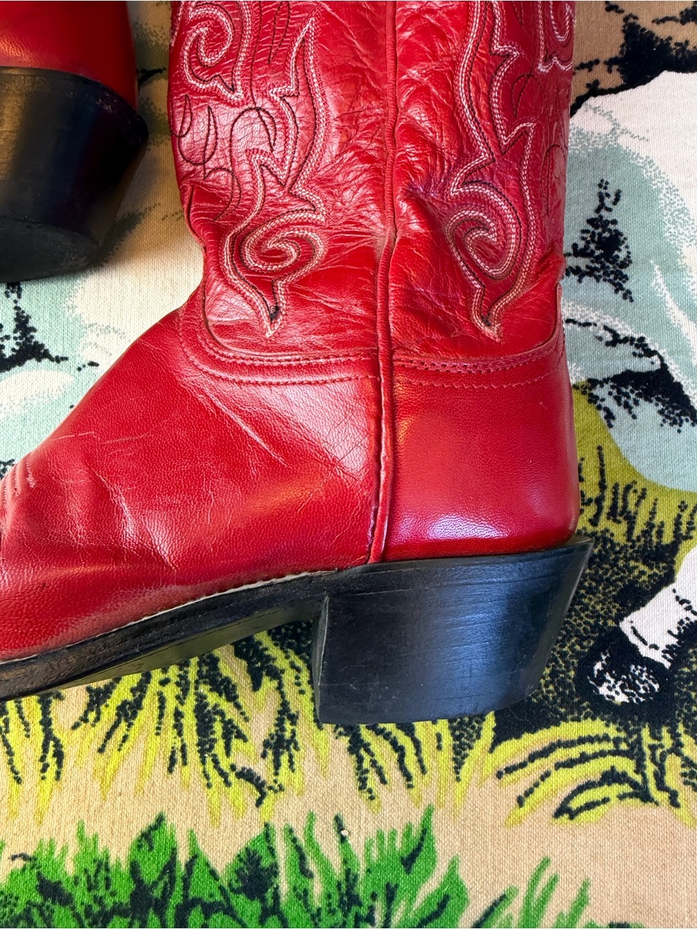 Vintage Lucchese 1883 Red Leather Cowboy Boots Snip-Toe Women's Size 8-8.5 - Picture 4 of 17